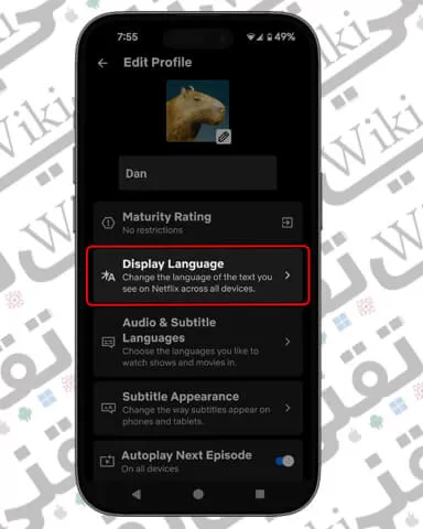 لغة عرض الملف الشخصي لتحرير netflix mobile